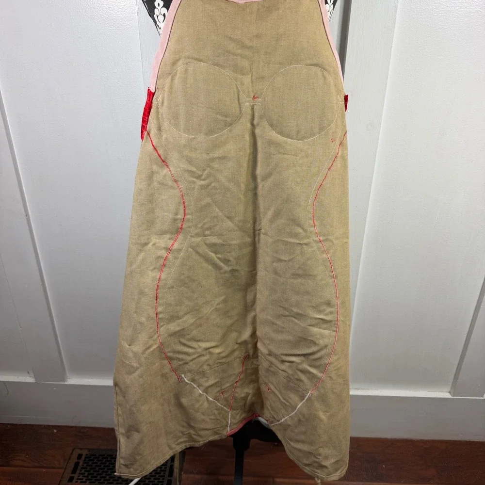 Novelty Burlesque Showgirl Kitchen Apron Red Sequin Fringe Pinup Kitschy Tan